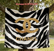 Chanel Gold Glitter Zebra Print Flannel Sofa Throw Blanket IMG_6825